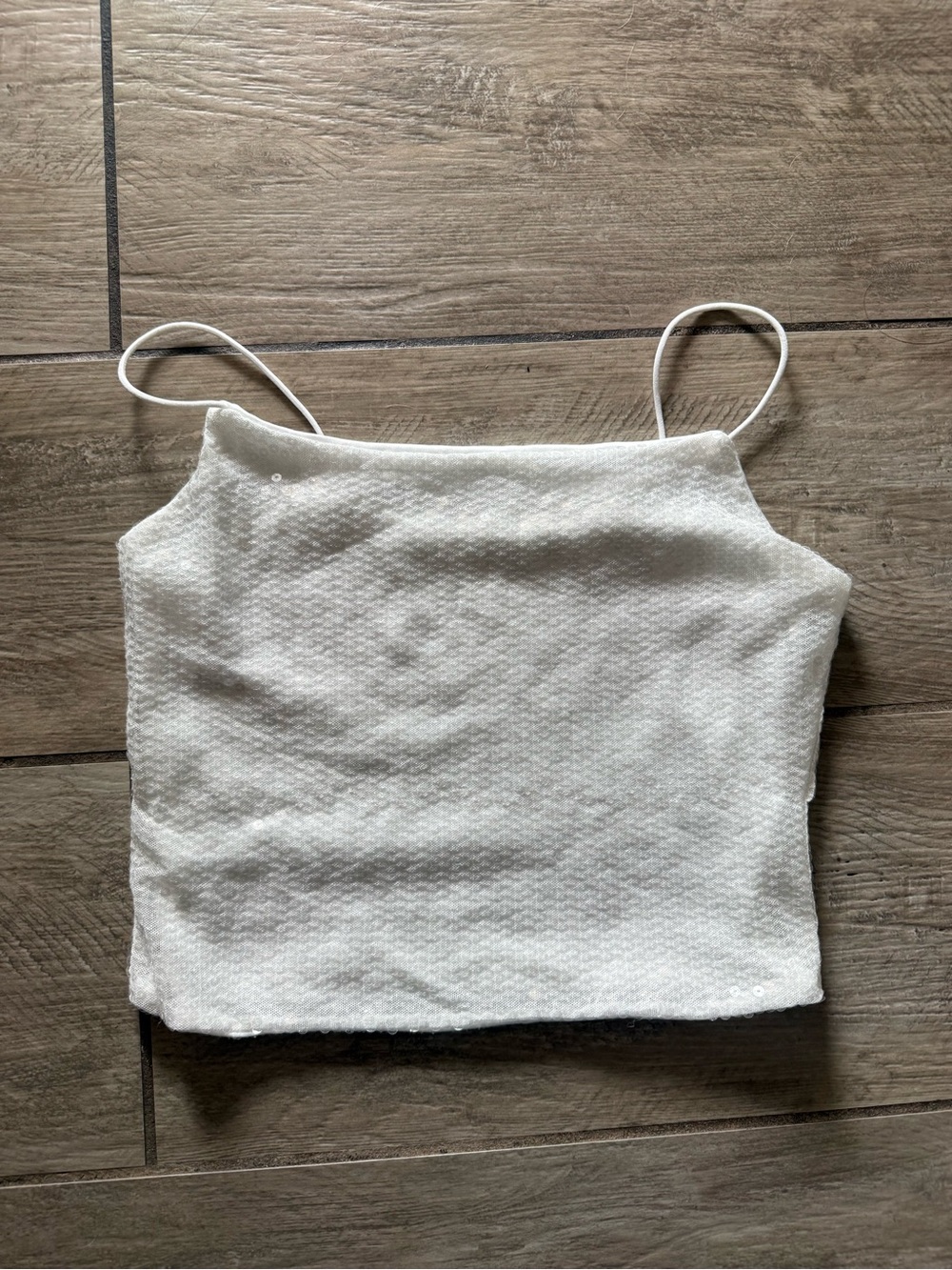 White Sequin Spaghetti Strap Crop Top